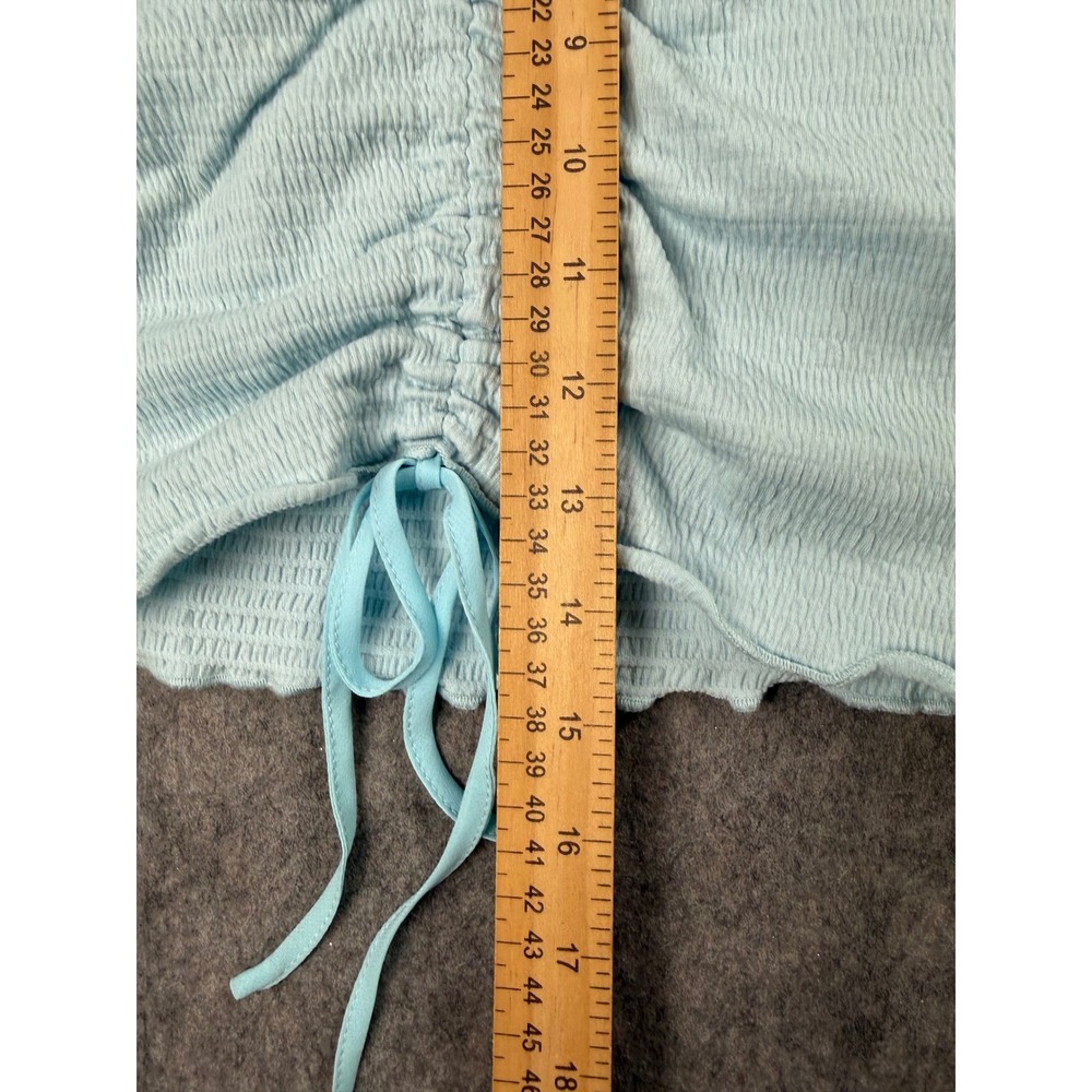 Shinestar Light Blue Smocked Ruched Sheer Balloon Sleeve Crop Top Mens Medium - Picture 6 of 6